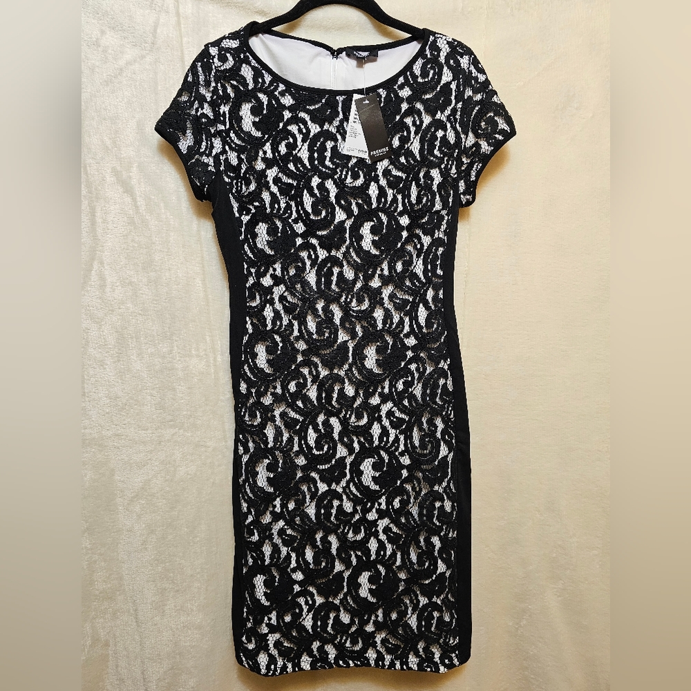 Premise Annie Sez Retro Rare Black Lace Overlay Dress Bodycon Women's Sz 6 NWT